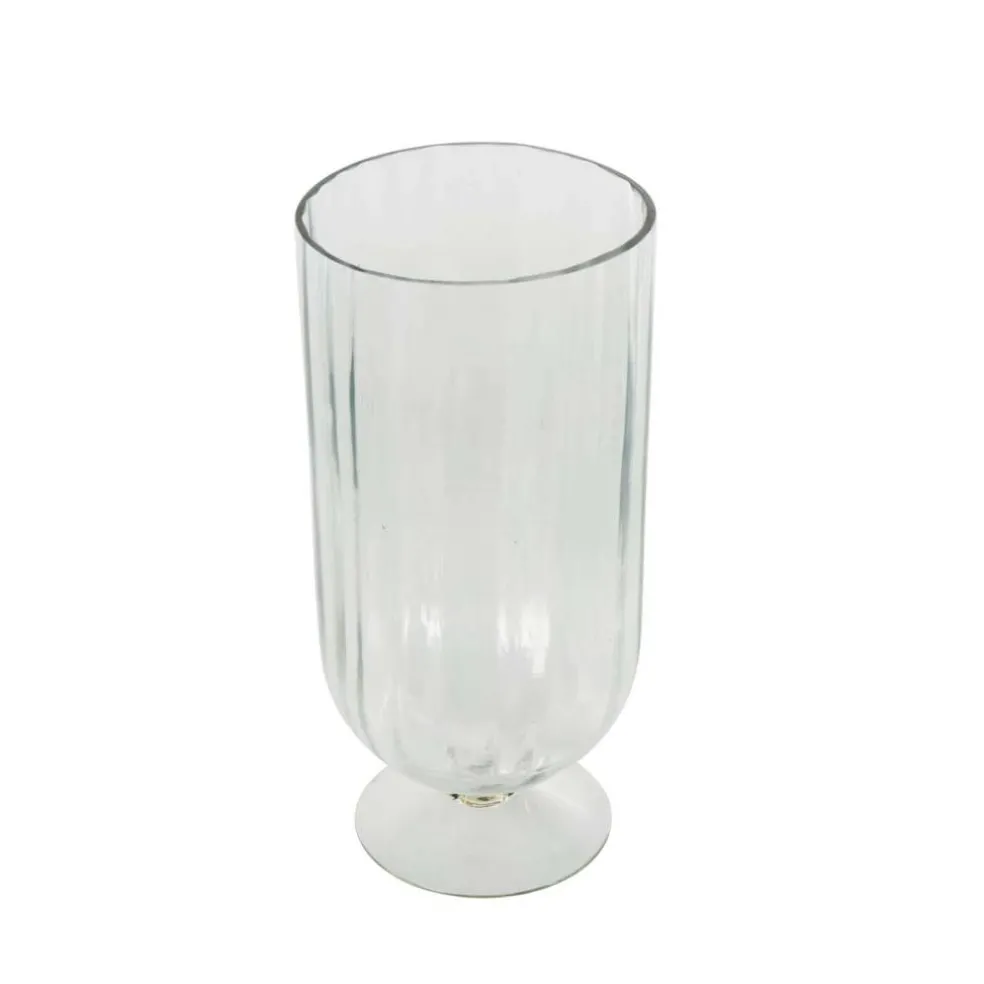 Clear Glass Ribbed Fluted Decorative Candle Holder with Elevated Base