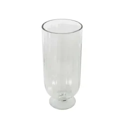 Clear Glass Ribbed Fluted Decorative Candle Holder with Elevated Base