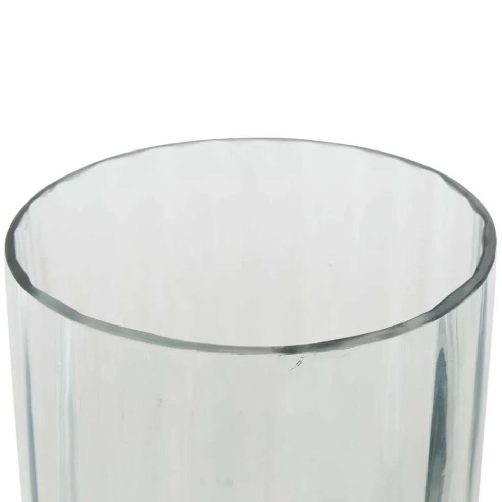 Clear Glass Ribbed Fluted Decorative Candle Holder with Elevated Base
