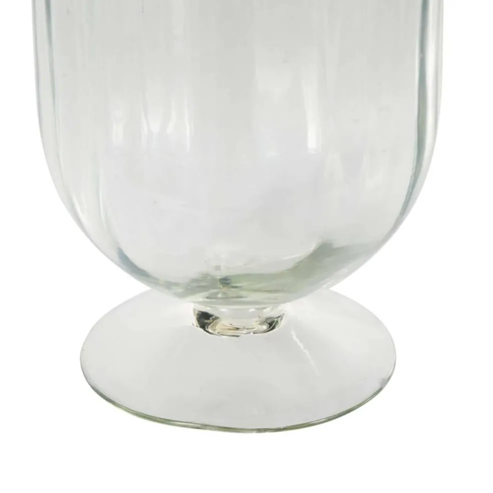 Clear Glass Ribbed Fluted Decorative Candle Holder with Elevated Base