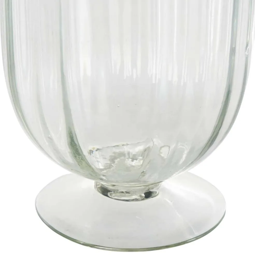 Clear Glass Ribbed Fluted Decorative Candle Holder with Elevated Base