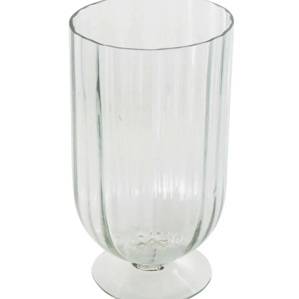Clear Glass Ribbed Fluted Decorative Candle Holder with Elevated Base