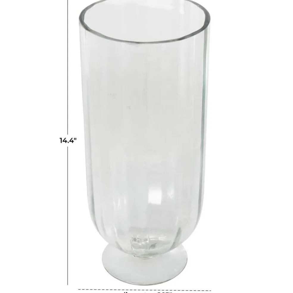 Clear Glass Ribbed Fluted Decorative Candle Holder with Elevated Base