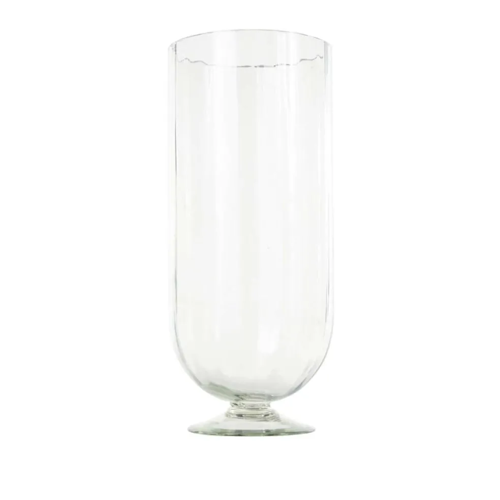 Clear Glass Ribbed Fluted Decorative Candle Holder with Elevated Base