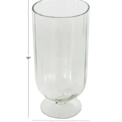 Clear Glass Ribbed Fluted Decorative Candle Holder with Elevated Base