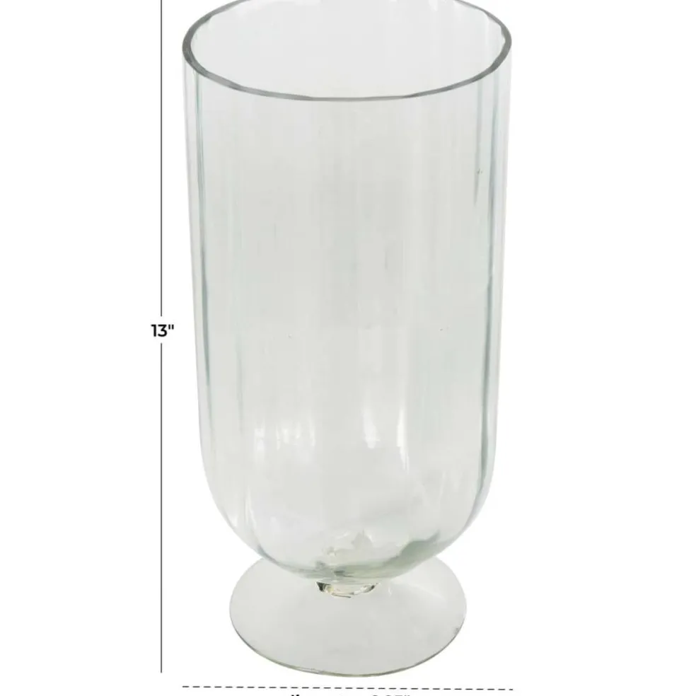Clear Glass Ribbed Fluted Decorative Candle Holder with Elevated Base