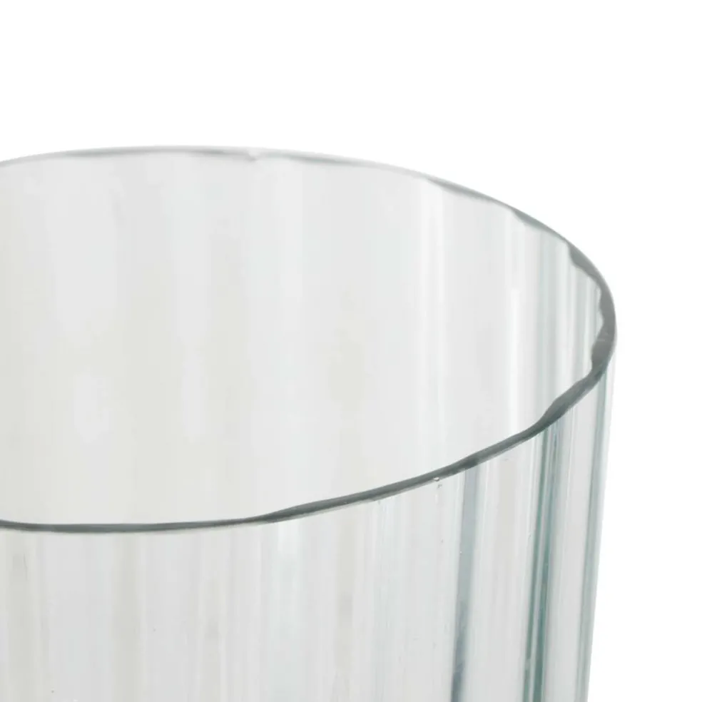 Clear Glass Ribbed Fluted Decorative Candle Holder with Elevated Base