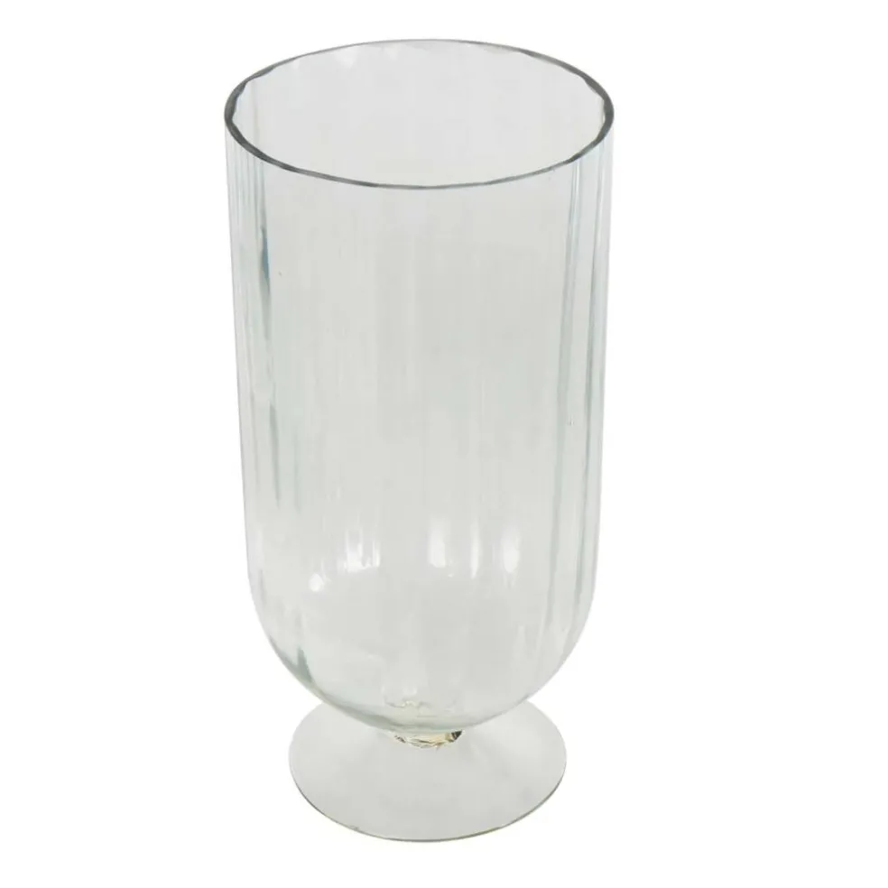 Clear Glass Ribbed Fluted Decorative Candle Holder with Elevated Base