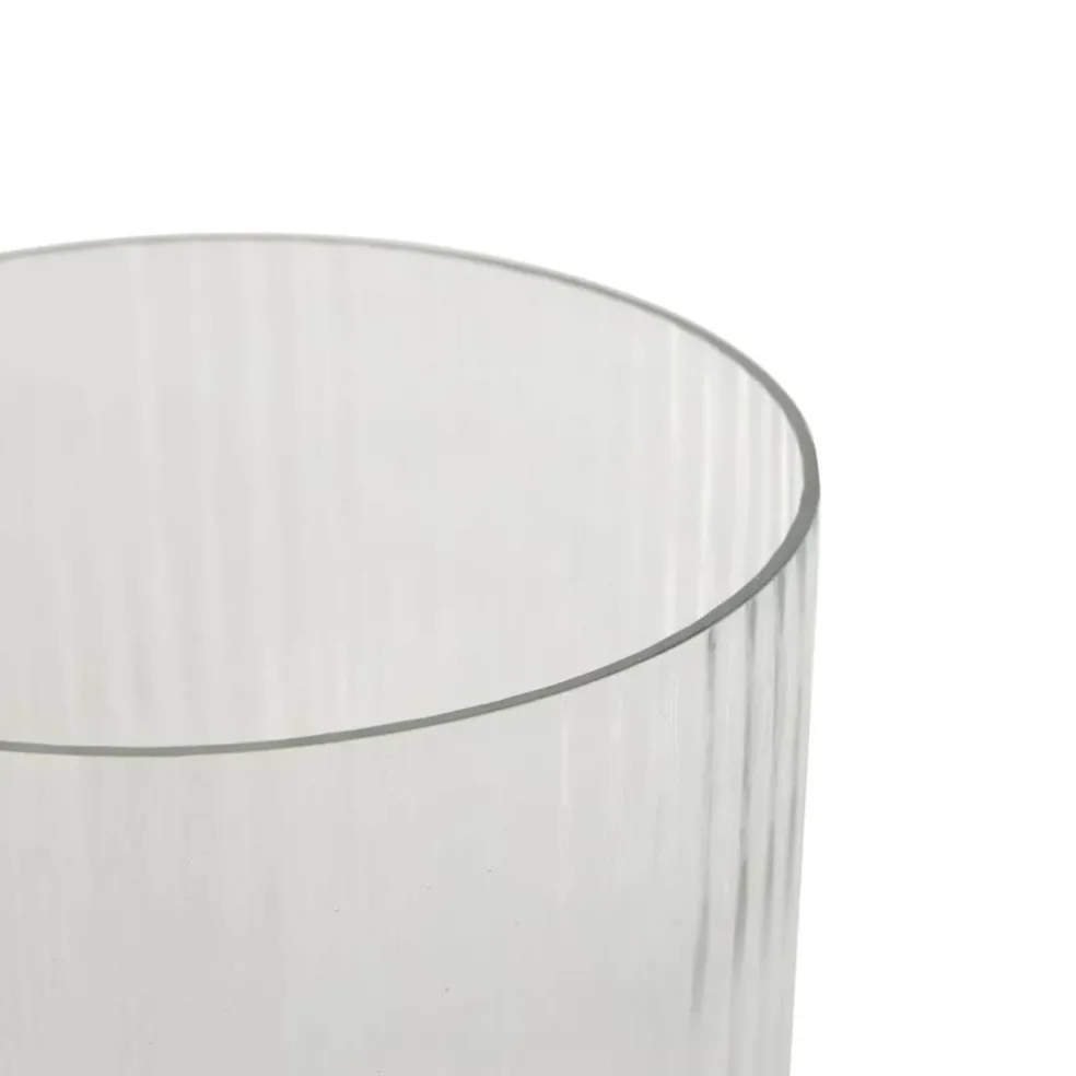 Clear Glass Ribbed Fluted Decorative Candle Holder with Elevated Base