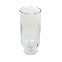 Clear Glass Ribbed Fluted Decorative Candle Holder with Elevated Base
