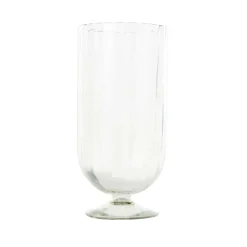 Clear Glass Ribbed Fluted Decorative Candle Holder with Elevated Base