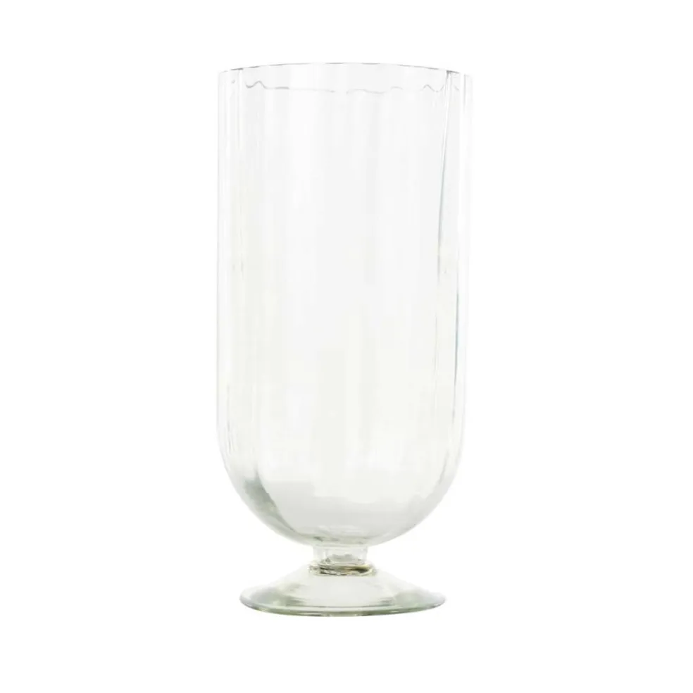 Clear Glass Ribbed Fluted Decorative Candle Holder with Elevated Base
