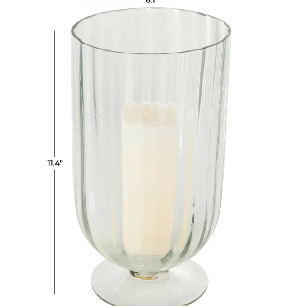 Clear Glass Ribbed Fluted Decorative Candle Holder with Elevated Base