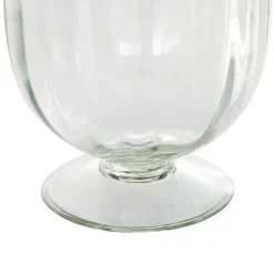 Clear Glass Ribbed Fluted Decorative Candle Holder with Elevated Base