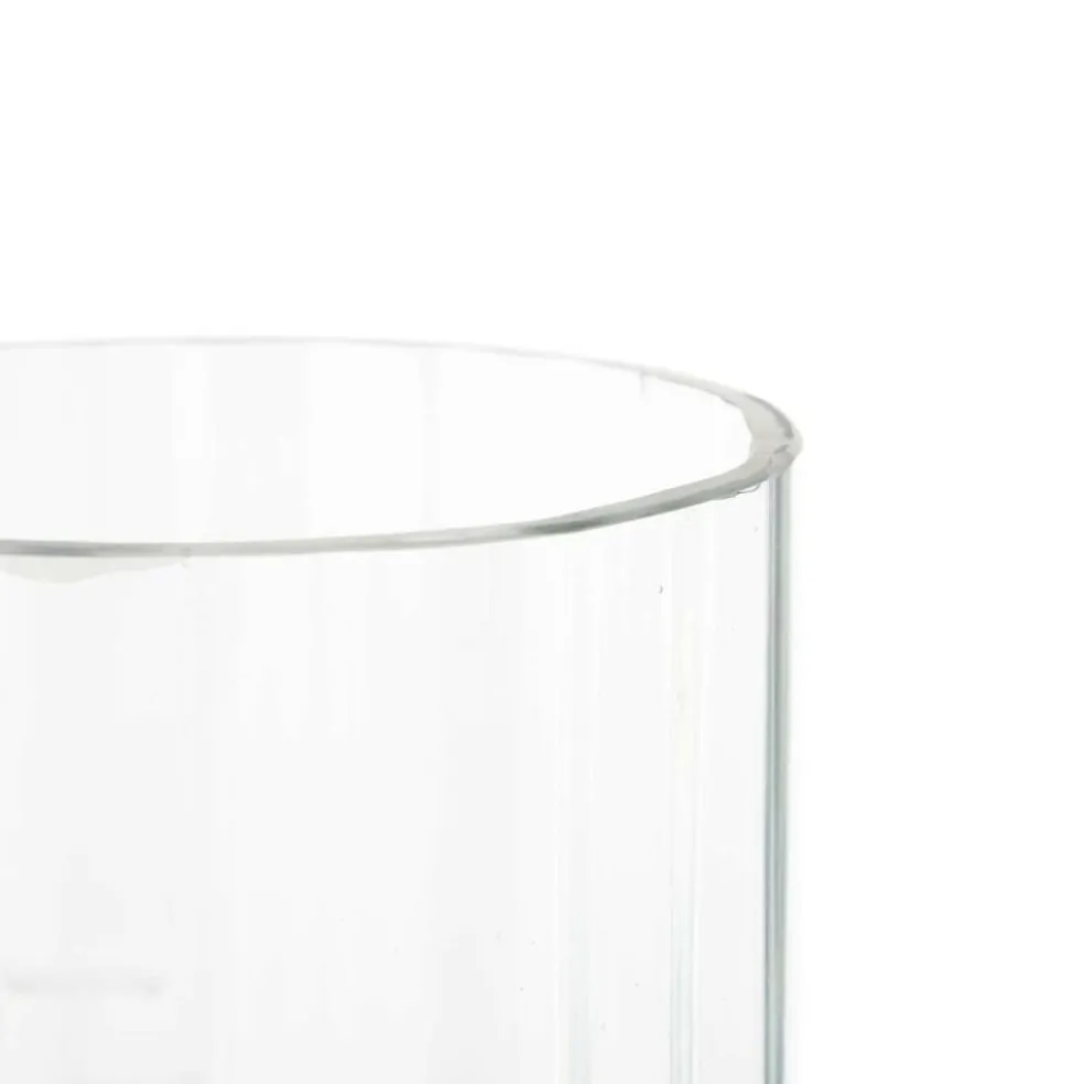 Clear Glass Ribbed Fluted Decorative Candle Holder with Elevated Base