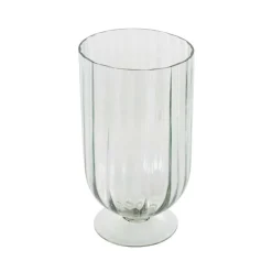 Clear Glass Ribbed Fluted Decorative Candle Holder with Elevated Base