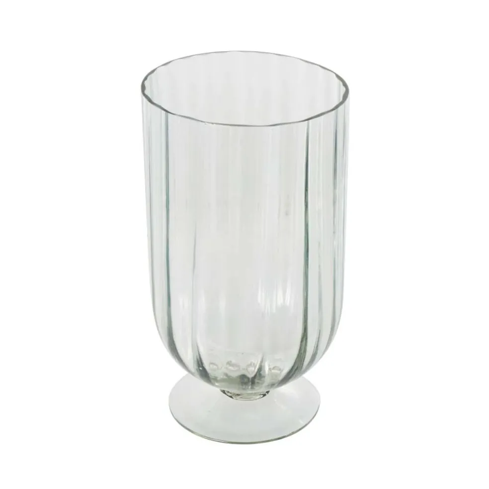 Clear Glass Ribbed Fluted Decorative Candle Holder with Elevated Base