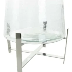 16" Clear Glass & Stainless Steel Hurricane Candle Holder