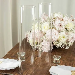 2 Clear 18 in Open End Cylinder Glass Hurricane CANDLE SHADES