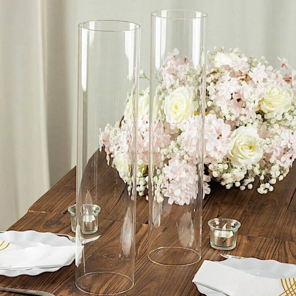 2 Clear 18 in Open End Cylinder Glass Hurricane CANDLE SHADES