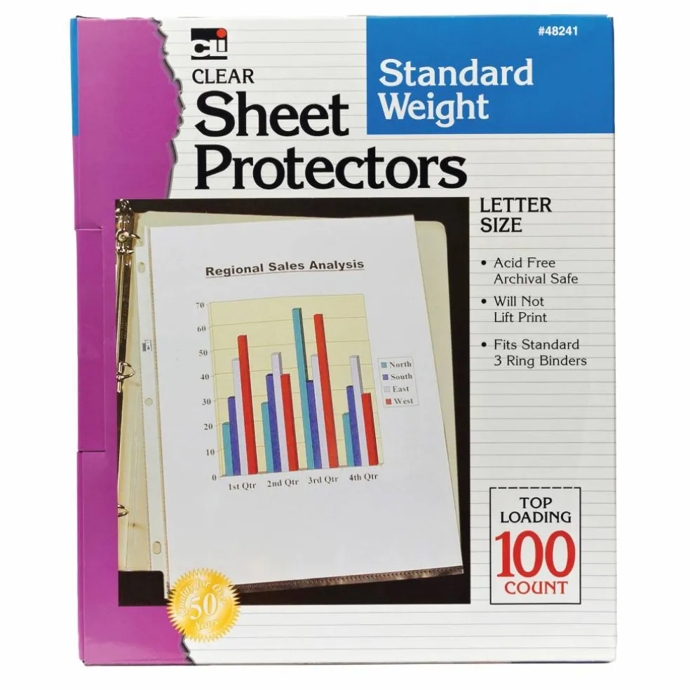 Clear Letter Size Standard Weight Sheet Protectors, Box of 100