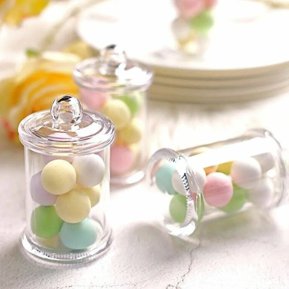 12 Clear 3.5" Mini Candy Jars Lids FAVOR HOLDERS