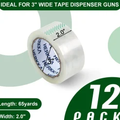 Clear Packing Tape, 12 Rolls Heavy Duty Packaging Tape for Shipping Packaging Moving Sealing, Thicker Clear Packing Tape, 2 inches Wide, 65 Yards Per Roll, 780 Total Yards