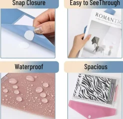 Clear Plastic Envelopes with Snap Closure (Multiple Colors) 10 Pack A4