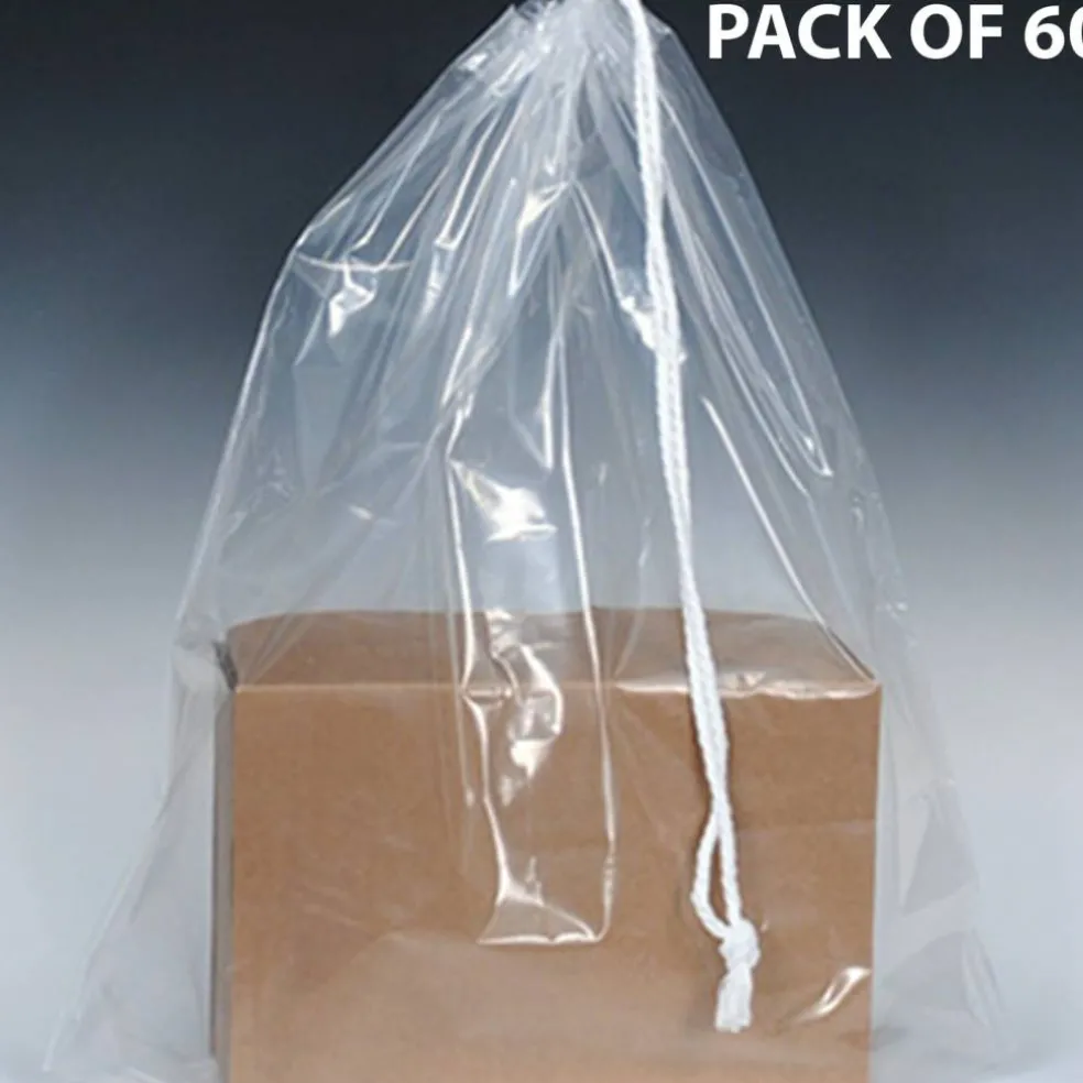 Clear Poly Bag with Single Drawstring & 3" Bottom Gusset 5 Pack