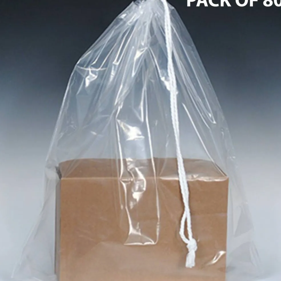 Clear Poly Bag with Single Drawstring & 3" Bottom Gusset 5 Pack