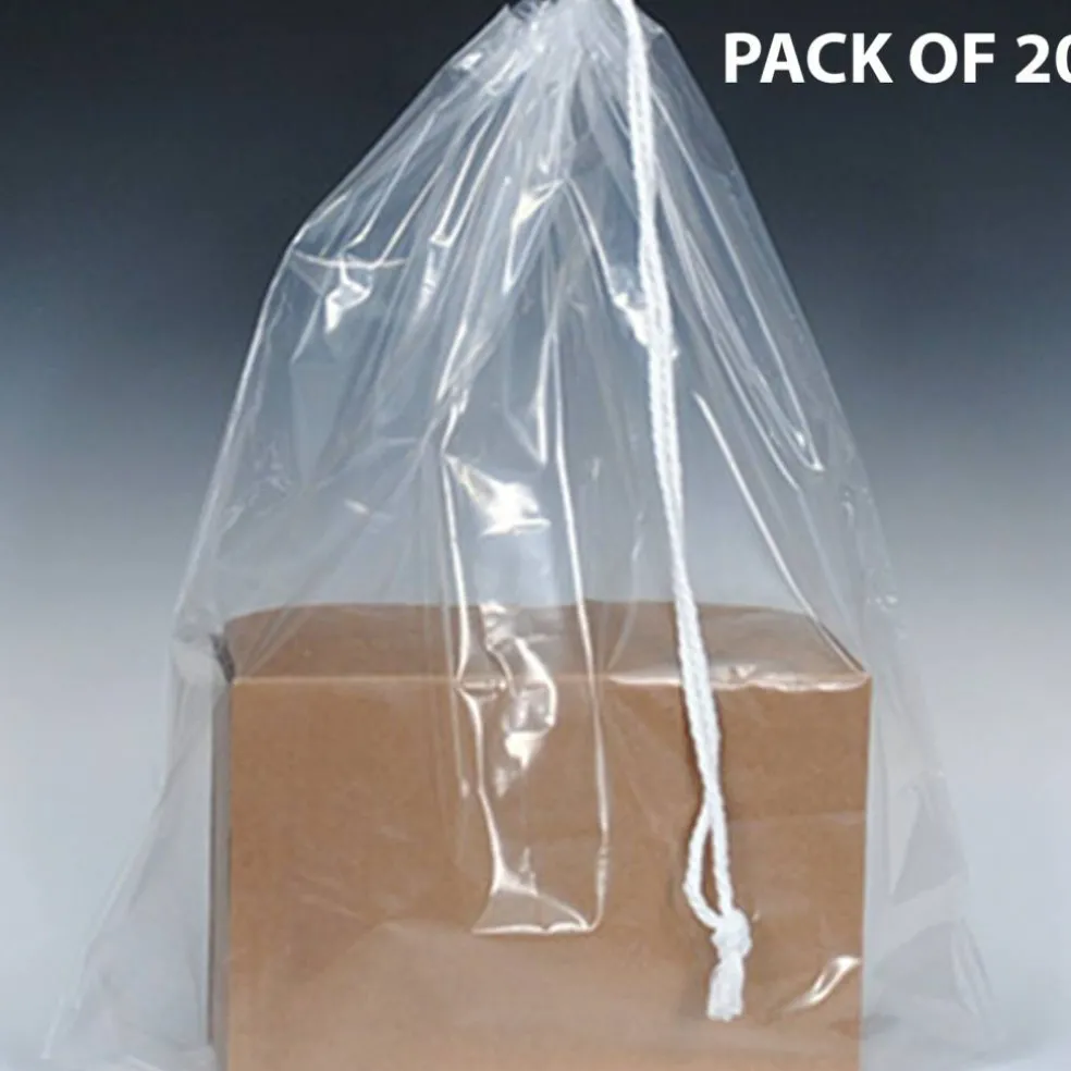 Clear Poly Bag with Single Drawstring & 3" Bottom Gusset 5 Pack