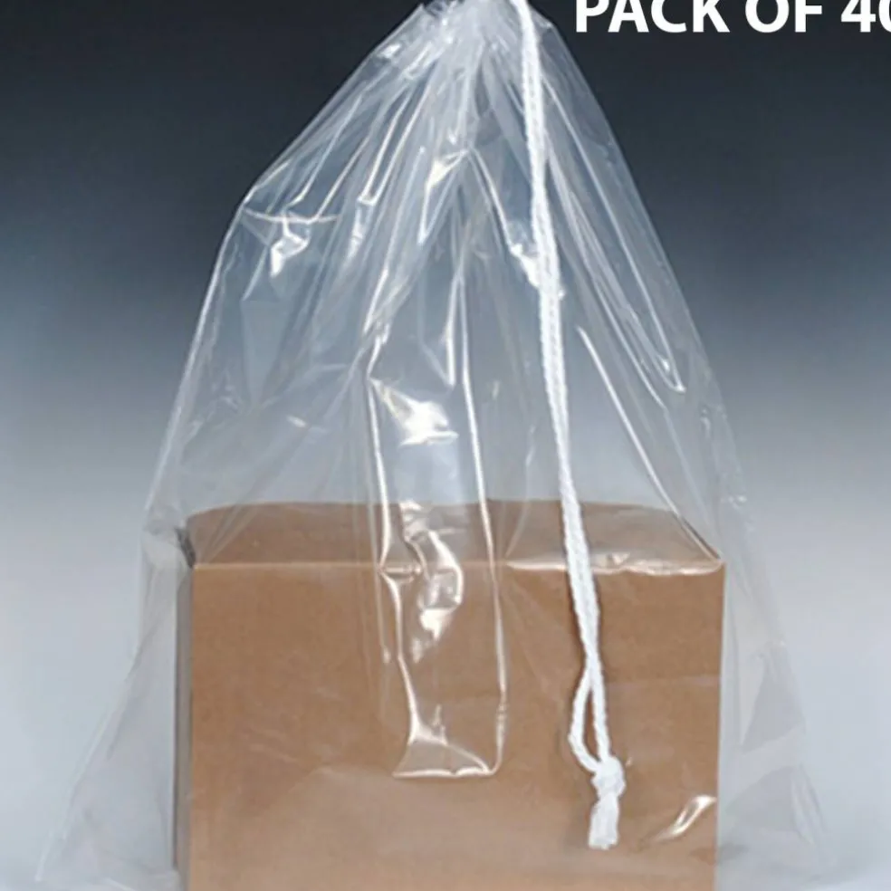 Clear Poly Bag with Single Drawstring & 3" Bottom Gusset 5 Pack