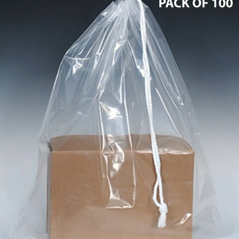 Clear Poly Bag with Single Drawstring & 3" Bottom Gusset 5 Pack