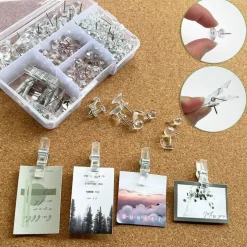 Clear push pins set 200 pcs transparent thumbtacks and hooks for cork boards walls maps and bulletin boards 5 styles