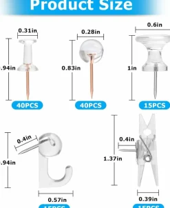 125 clear push pins set 5 styles steel point thumbtacks for cork and bulletin boards