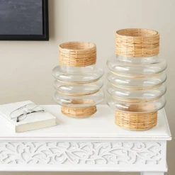 Clear Rattan Wrapped Glass Bubble Vase Set