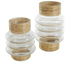 Clear Rattan Wrapped Glass Bubble Vase Set