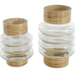 Clear Rattan Wrapped Glass Bubble Vase Set