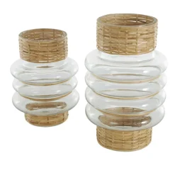 Clear Rattan Wrapped Glass Bubble Vase Set