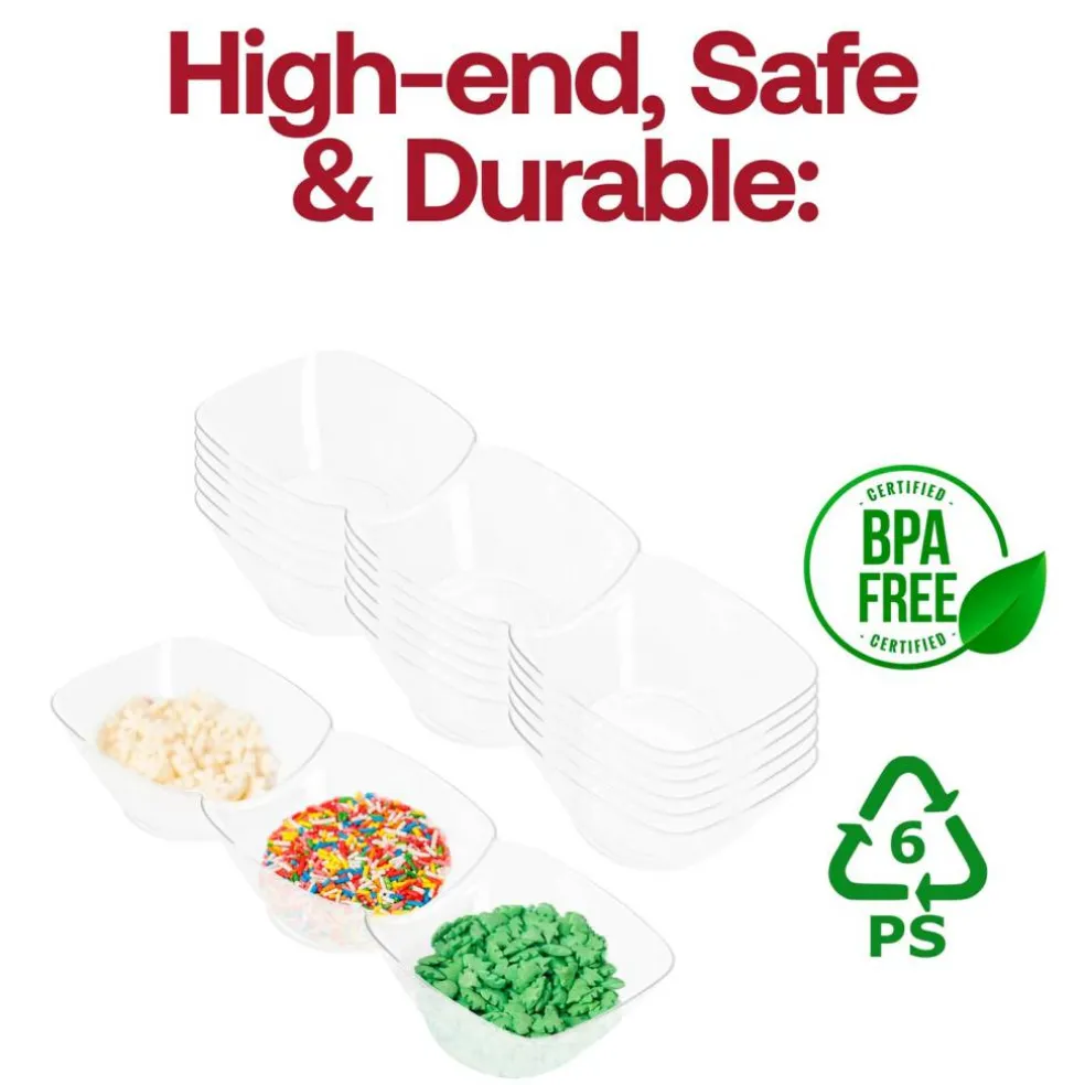 Clear Rectangular 3-Hole Mini Plastic Bowls (240 Bowls)