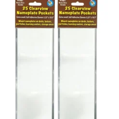 Clear View Self-Adhesive Extra Small Name Plate Pocket 3-1/4" x 10-1/2", 25 Per Pack, 2 Packs