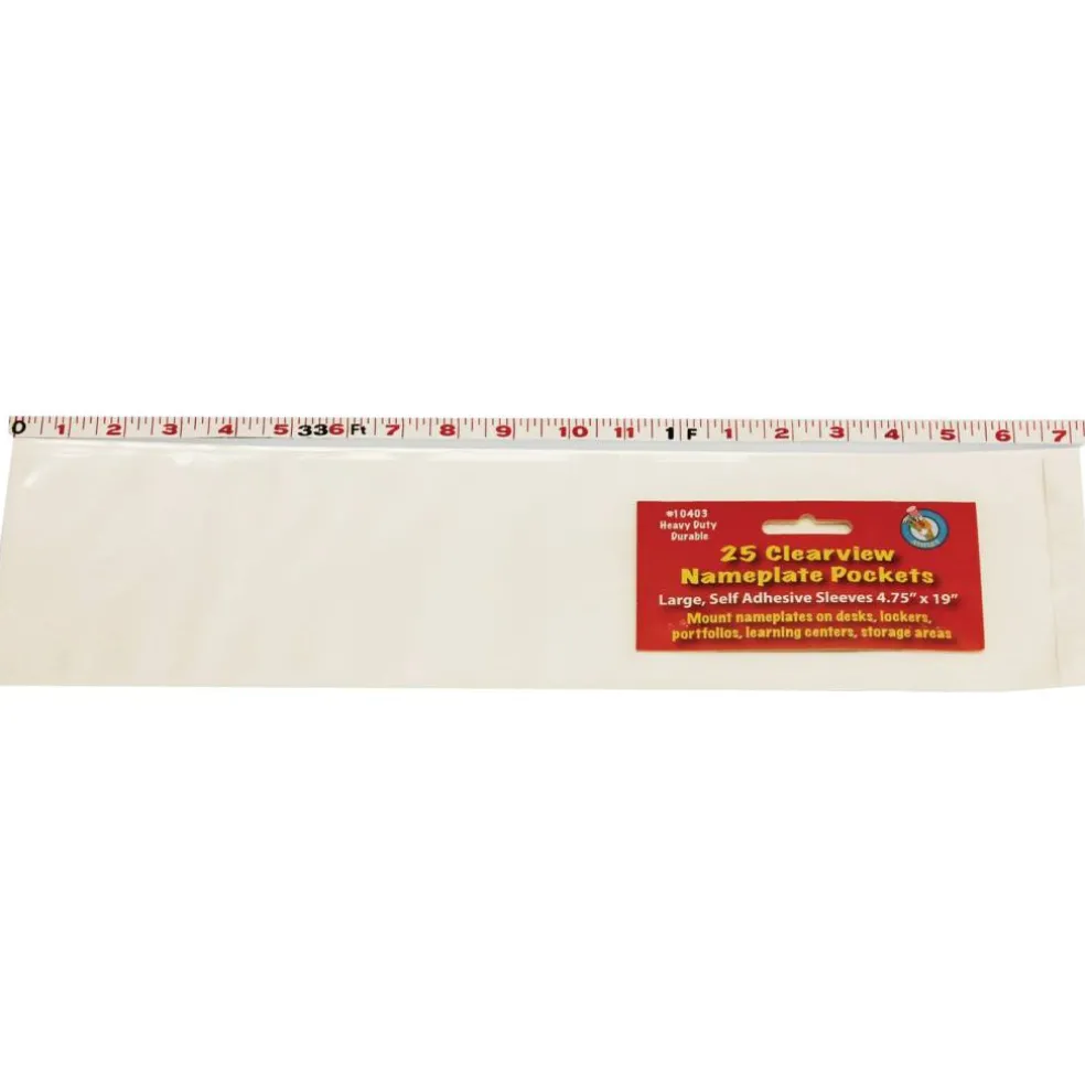 Clear View Self-Adhesive Large Name Plate Pocket 4.75" x 19", Pack of 25