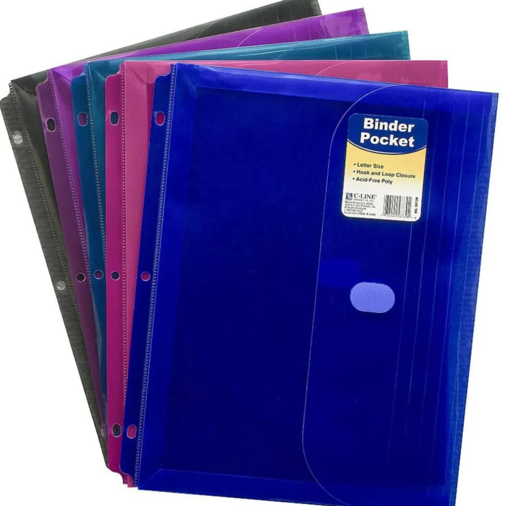 C-Line® Assorted Colors Super Heavyweight Poly Binder Pockets, Pack of 18