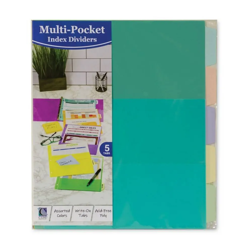 C-Line 11.5 in. x 10 in. 5-Tab Index Dividers with Multi-Pockets - Assorted (1-Set)