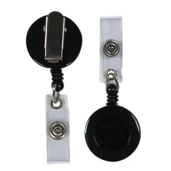 C-Line® Retracting ID Card Reels, Black, Swiveling Spring Clip with Snap-on ID Strap, Pack of 12