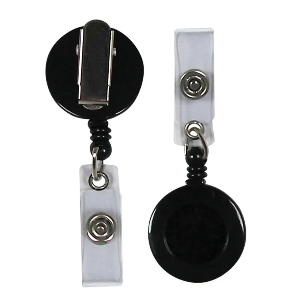 C-Line® Retracting ID Card Reels, Black, Swiveling Spring Clip with Snap-on ID Strap, Pack of 12