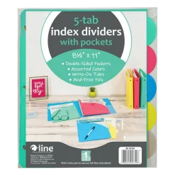 C-Line® 8.5" x 11" Assorted Color 5-Tab Poly Index Dividers with Slant Pocket, 6 Packs of 5