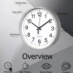 Clockswise Black Analog Clock – Silent, Non-Ticking for Wall, Office Desk, Table and Shelf, Battery-Operated Perfect for Home Office, Farmhouse Kitchen Decor, Bathroom, School and Bedroom Decor