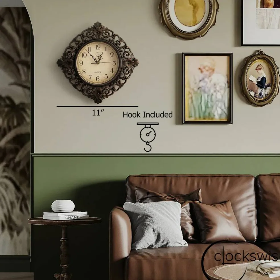 Clockswise Classic Round Decorative Hanging Wall Clock with Scroll Frame for Home Entryway Living Room Bedroom Kitchen Office Hotels & Restaurants