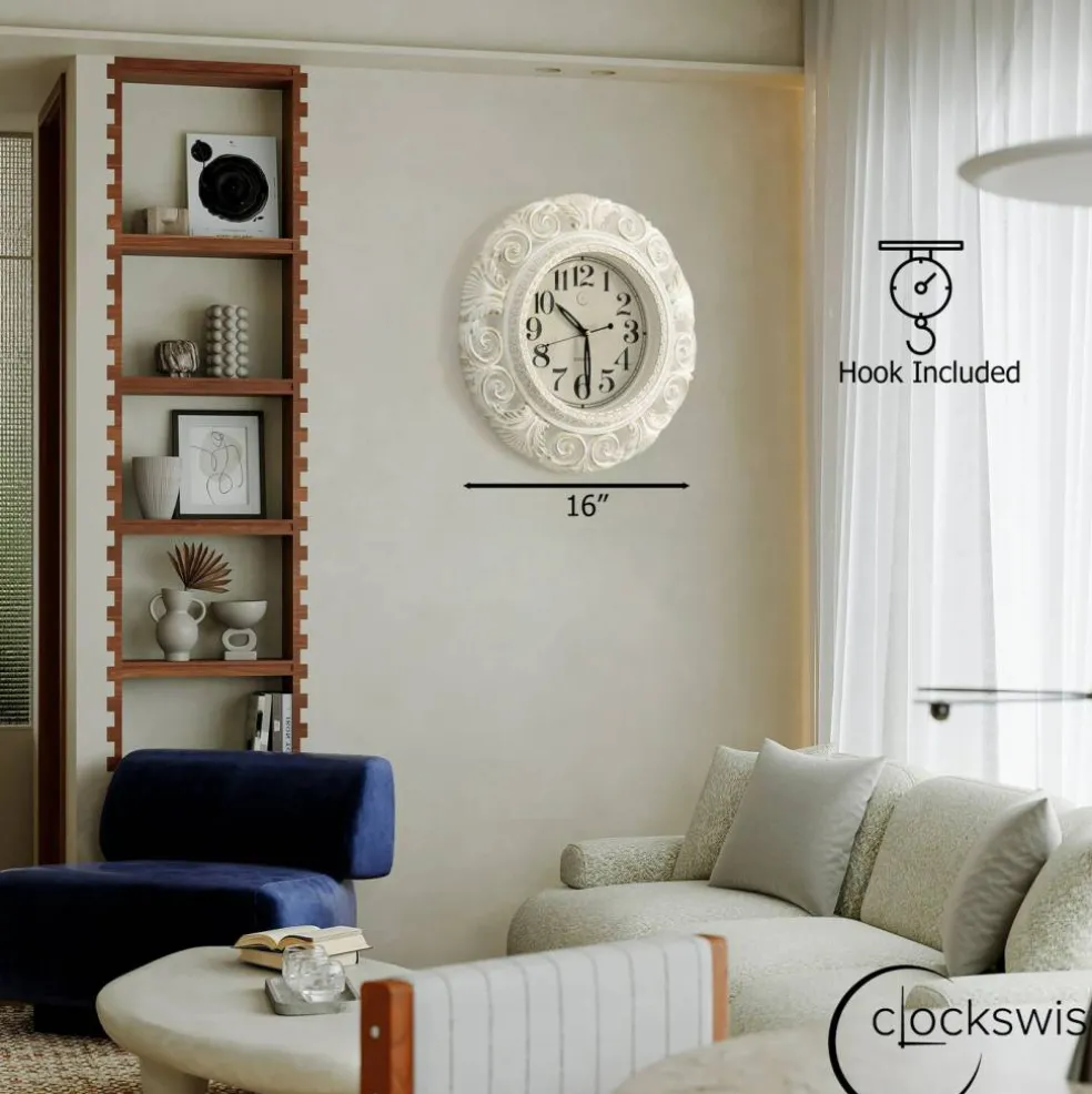 Clockswise Classic Round Decorative Hanging Wall Clock with Scroll Frame for Home Entryway Living Room Bedroom Kitchen Office Hotels & Restaurants